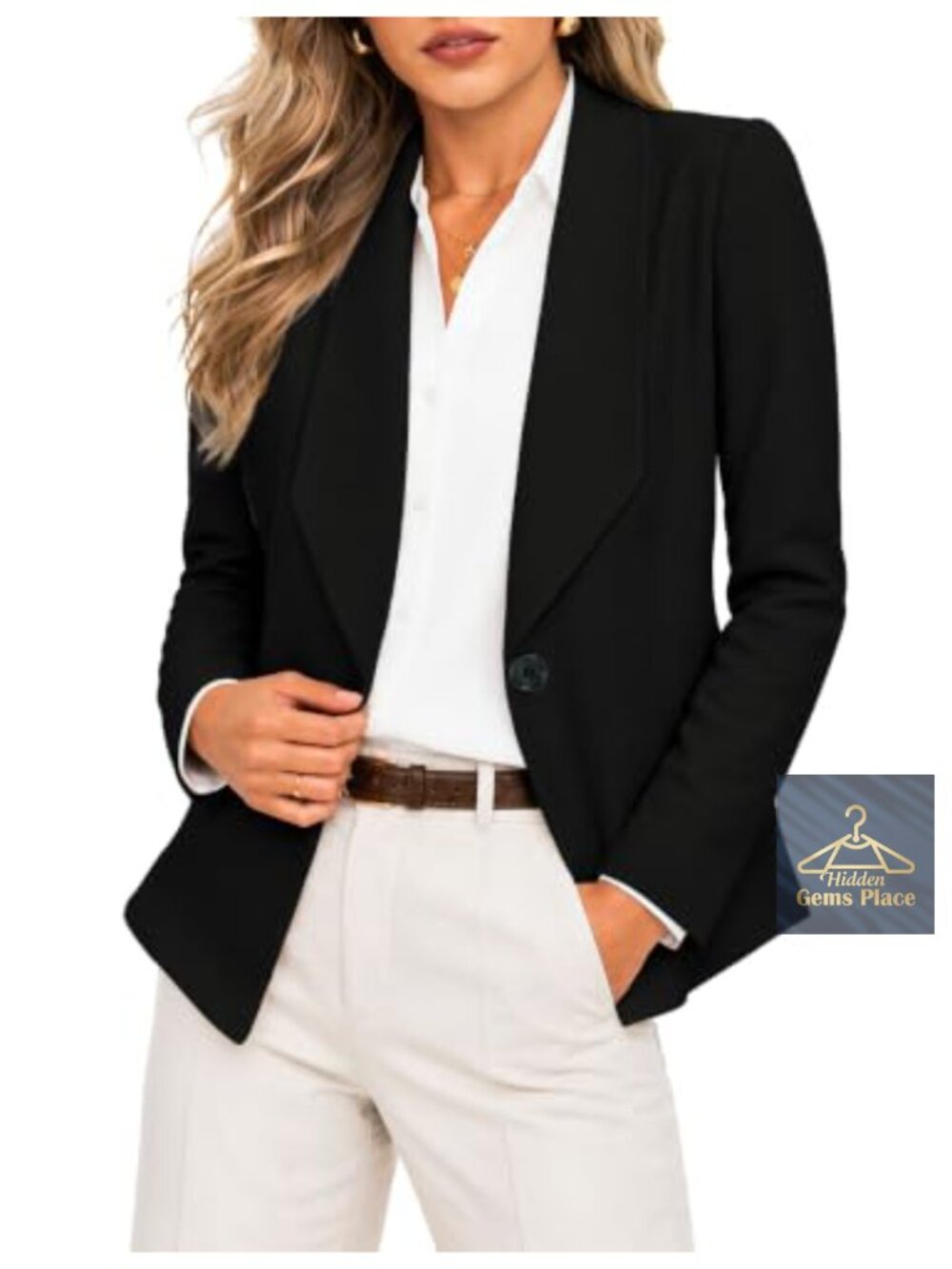 Women's Lightweight Fitted Blazer Long Sleeve Single Button Work Office Jacket